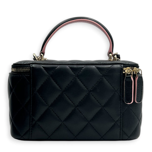 Vanity Black/Pink Top Handle Bag in Lambskin, Gold hardware