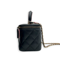 Vanity Black/Pink Top Handle Bag in Lambskin, Gold hardware
