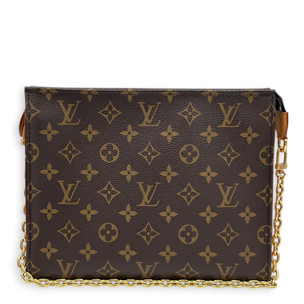 Toiletry Pouch on Chain Brown Shoulder Bag in Monogram Coated Canvas, Gold hardware