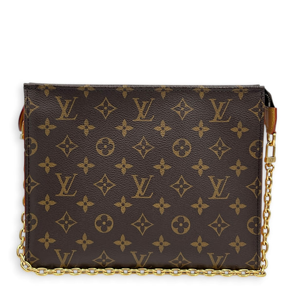 Toiletry Pouch on Chain Brown Shoulder Bag in Monogram Coated Canvas, Gold hardware