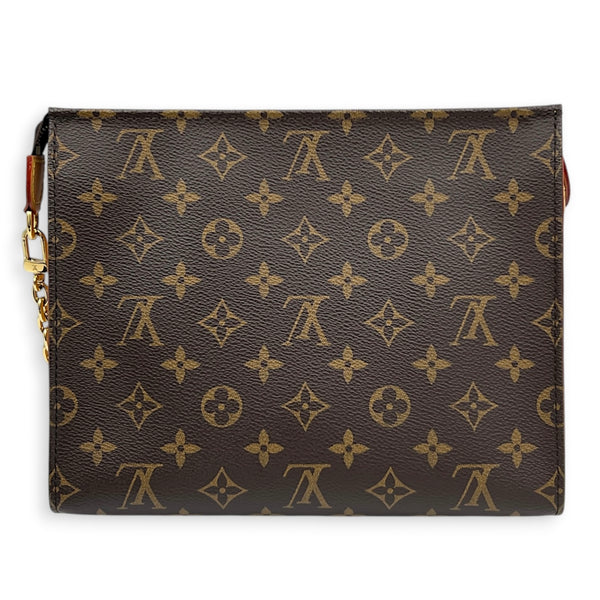 Toiletry Pouch on Chain Brown Shoulder Bag in Monogram Coated Canvas, Gold hardware