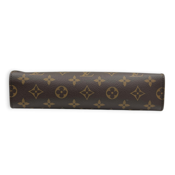Toiletry Pouch on Chain Brown Shoulder Bag in Monogram Coated Canvas, Gold hardware