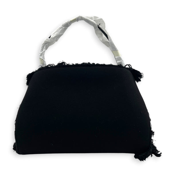 Hug Fringe Medium Black Top Handle Bag in Canvas, Gold hardware