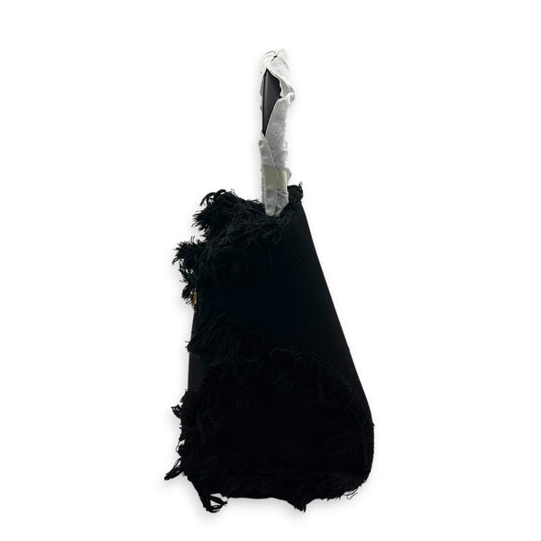 Hug Fringe Medium Black Top Handle Bag in Canvas, Gold hardware