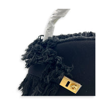 Hug Fringe Medium Black Top Handle Bag in Canvas, Gold hardware