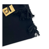 Hug Fringe Medium Black Top Handle Bag in Canvas, Gold hardware