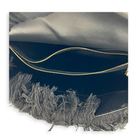 Hug Fringe Medium Black Top Handle Bag in Canvas, Gold hardware