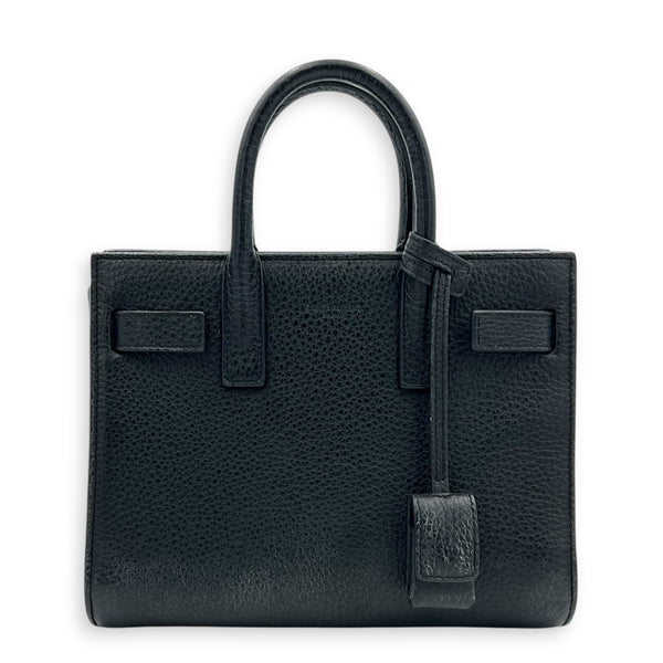 Sac de Jour Nano Black Top Handle Bag in Calfskin, Silver hardware