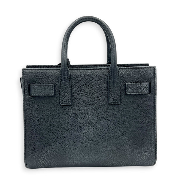 Sac de Jour Nano Black Top Handle Bag in Calfskin, Silver hardware