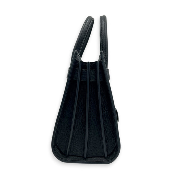 Sac de Jour Nano Black Top Handle Bag in Calfskin, Silver hardware