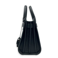 Sac de Jour Nano Black Top Handle Bag in Calfskin, Silver hardware