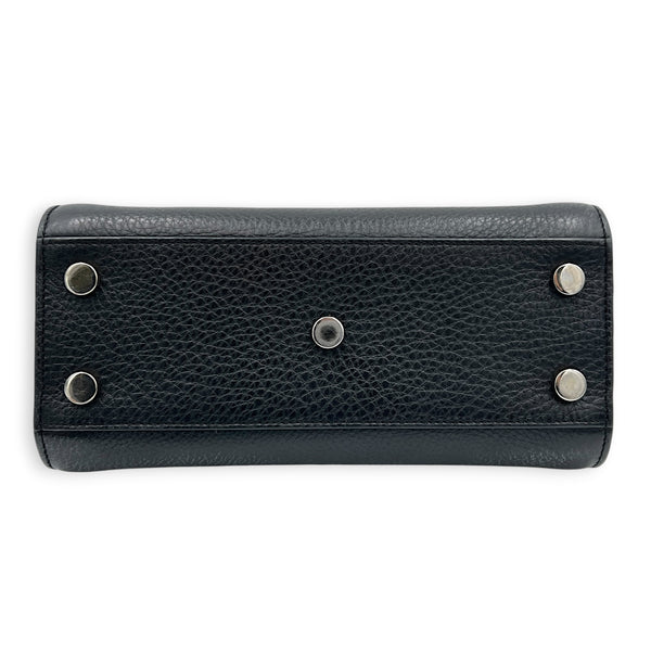 Sac de Jour Nano Black Top Handle Bag in Calfskin, Silver hardware