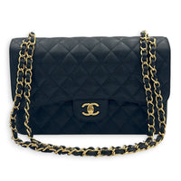 Classic Double Flap Shoulder Bag Jumbo Black in Caviar Leather, Gold hardware