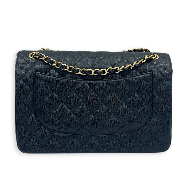 Classic Double Flap Shoulder Bag Jumbo Black in Caviar Leather, Gold hardware