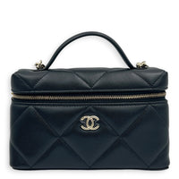 CC Vanity Black Top Handle Bag in Caviar Leather, Light Gold hardware
