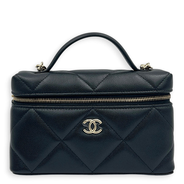 CC Vanity Black Top Handle Bag in Caviar Leather, Light Gold hardware