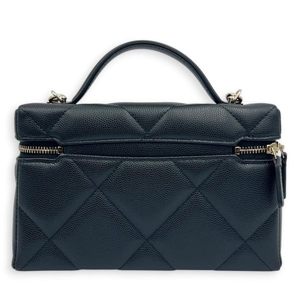 CC Vanity Black Top Handle Bag in Caviar Leather, Light Gold hardware