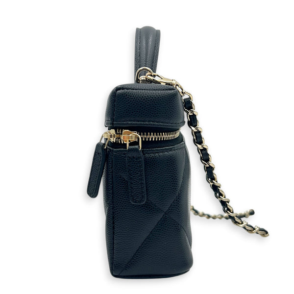 CC Vanity Black Top Handle Bag in Caviar Leather, Light Gold hardware