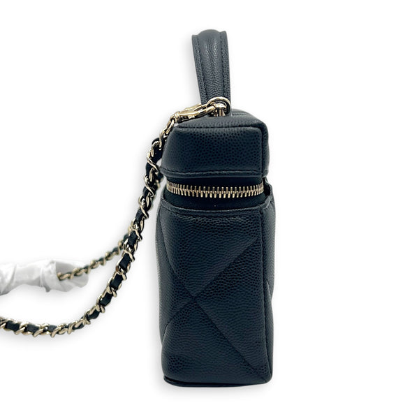CC Vanity Black Top Handle Bag in Caviar Leather, Light Gold hardware