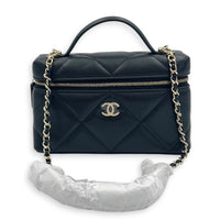 CC Vanity Black Top Handle Bag in Caviar Leather, Light Gold hardware