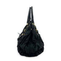 Gaufre Black Top Handle Bag in Nylon, Gold hardware