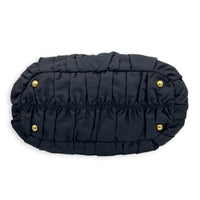 Gaufre Black Top Handle Bag in Nylon, Gold hardware