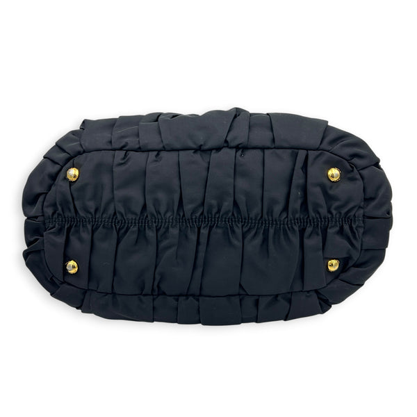 Gaufre Black Top Handle Bag in Nylon, Gold hardware