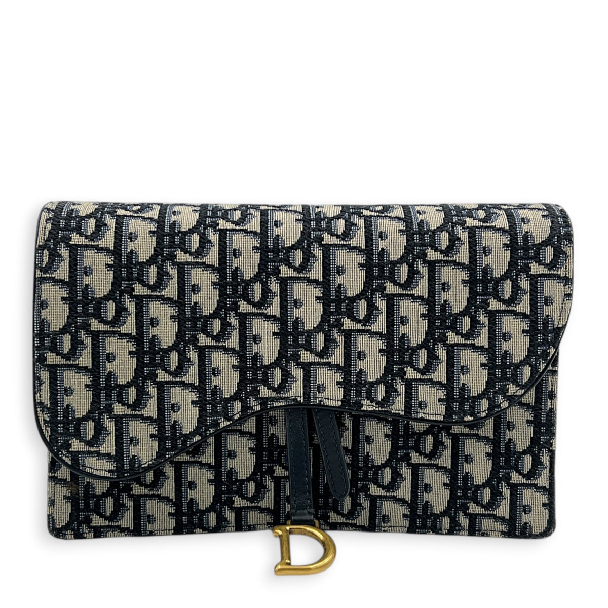 Saddle Wallet On Chain Navy Blue Oblique in Jacquard, Antique Brass hardware
