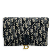 Saddle Wallet On Chain Navy Blue Oblique in Jacquard, Antique Brass hardware