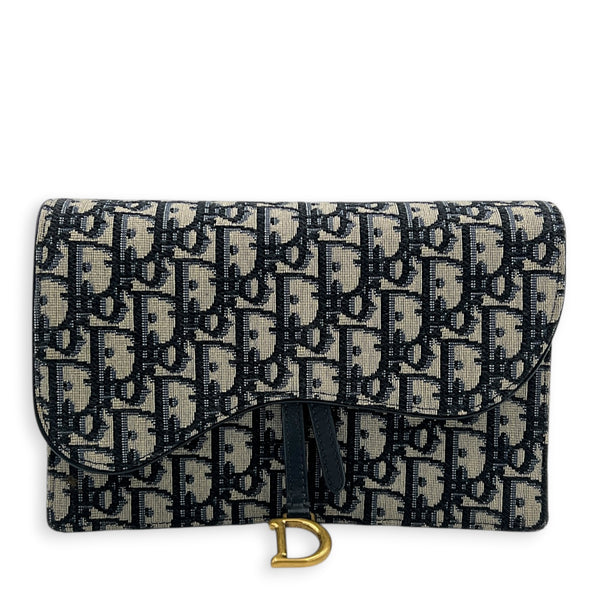 Saddle Wallet On Chain Navy Blue Oblique in Jacquard, Antique Brass hardware