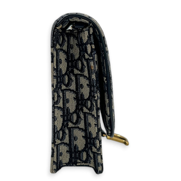 Saddle Wallet On Chain Navy Blue Oblique in Jacquard, Antique Brass hardware