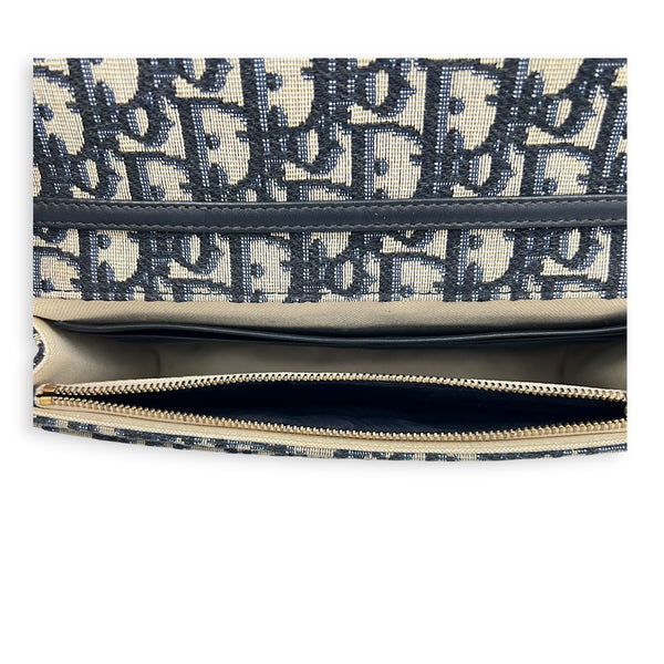 Saddle Wallet On Chain Navy Blue Oblique in Jacquard, Antique Brass hardware
