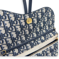 Saddle Wallet On Chain Navy Blue Oblique in Jacquard, Antique Brass hardware