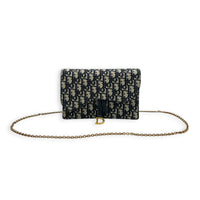 Saddle Wallet On Chain Navy Blue Oblique in Jacquard, Antique Brass hardware