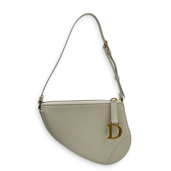 Saddle White Shoulder Bag in Goat Leather, Gold hardware