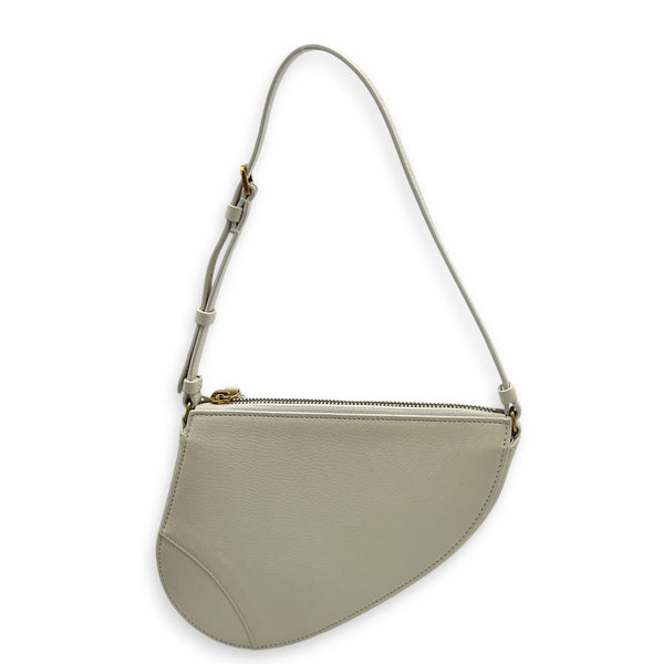 Saddle White Shoulder Bag in Goat Leather, Gold hardware