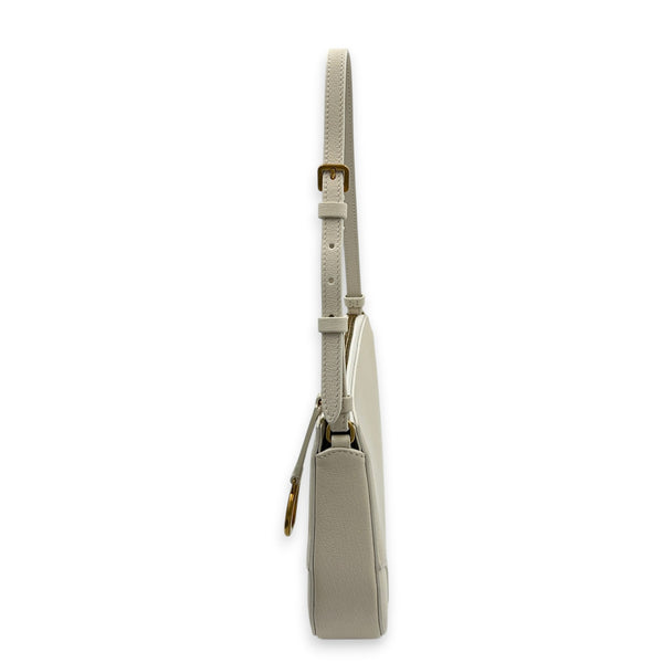 Saddle White Shoulder Bag in Goat Leather, Gold hardware