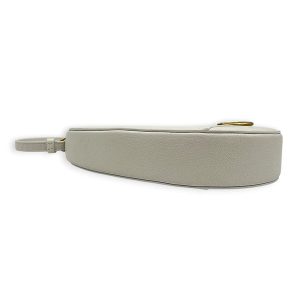 Saddle White Shoulder Bag in Goat Leather, Gold hardware