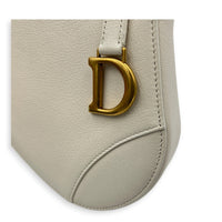 Saddle White Shoulder Bag in Goat Leather, Gold hardware
