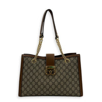 GG Supreme Tote Bag Medium Brown in Coated Canvas, Gold hardware