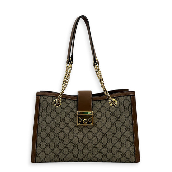 GG Supreme Tote Bag Medium Brown in Coated Canvas, Gold hardware