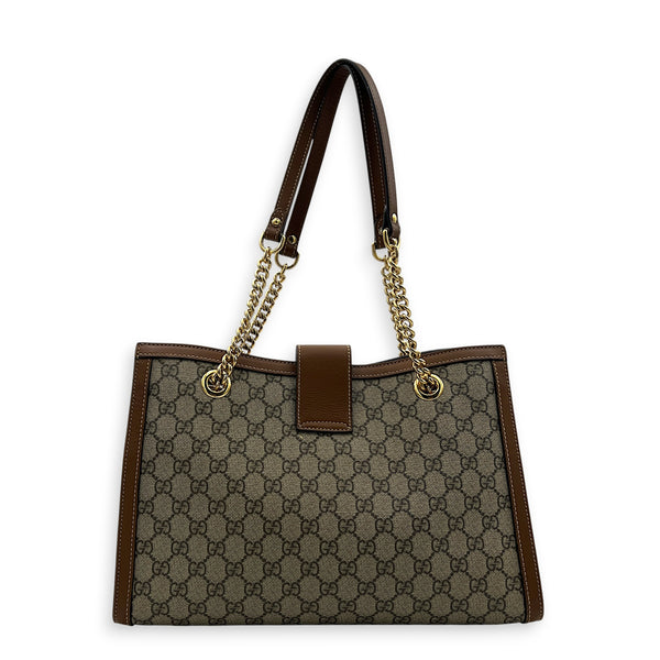 GG Supreme Tote Bag Medium Brown in Coated Canvas, Gold hardware