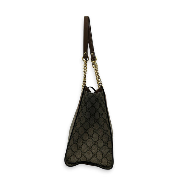 GG Supreme Tote Bag Medium Brown in Coated Canvas, Gold hardware