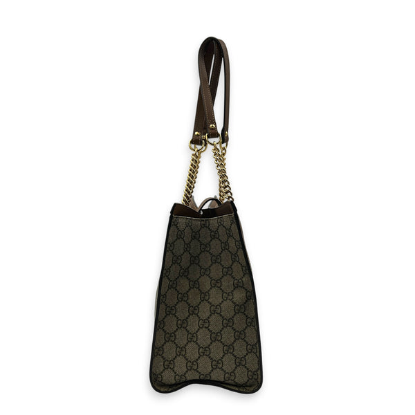 GG Supreme Tote Bag Medium Brown in Coated Canvas, Gold hardware