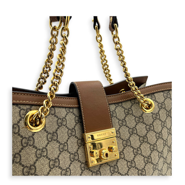 GG Supreme Tote Bag Medium Brown in Coated Canvas, Gold hardware