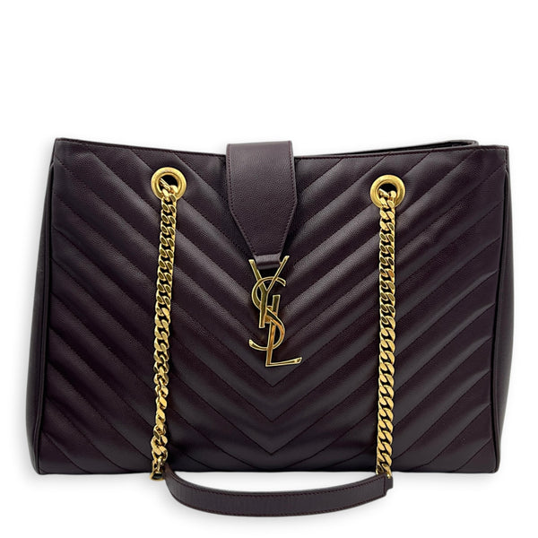 Cassandre Maroon Tote Bag in Calfskin, Gold hardware