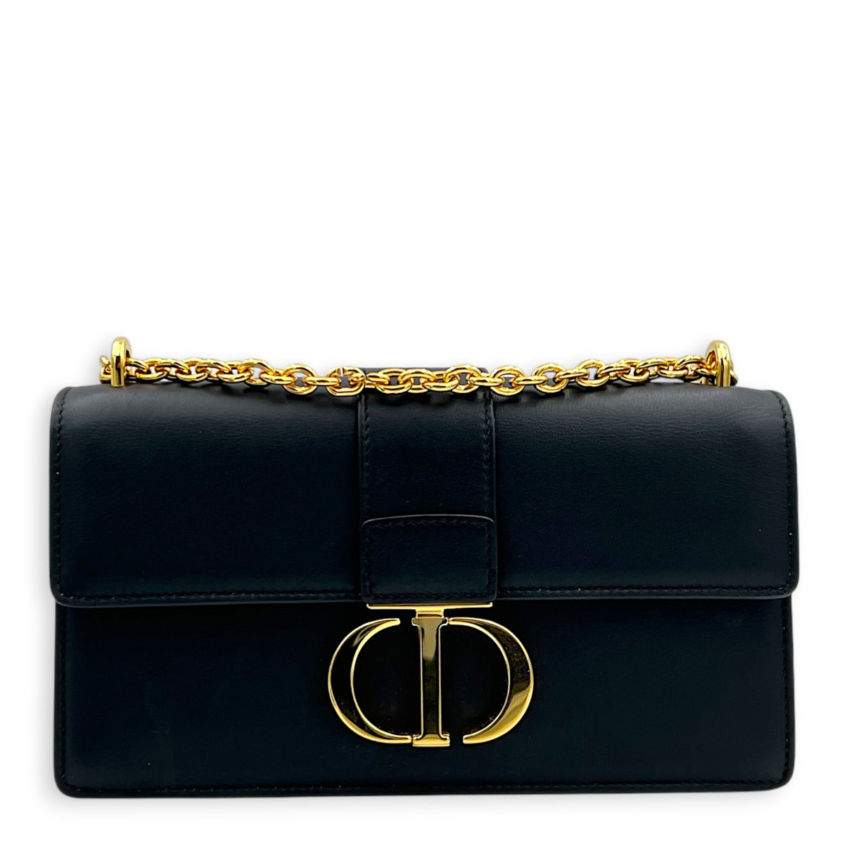 30 Montaigne East West Shoulder Bag Black in Calfskin, Gold hardware