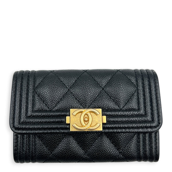 Boy Card Holder Black in Caviar Leather, Gold hardware