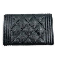 Boy Card Holder Black in Caviar Leather, Gold hardware
