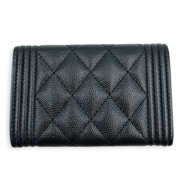 Boy Card Holder Black in Caviar Leather, Gold hardware